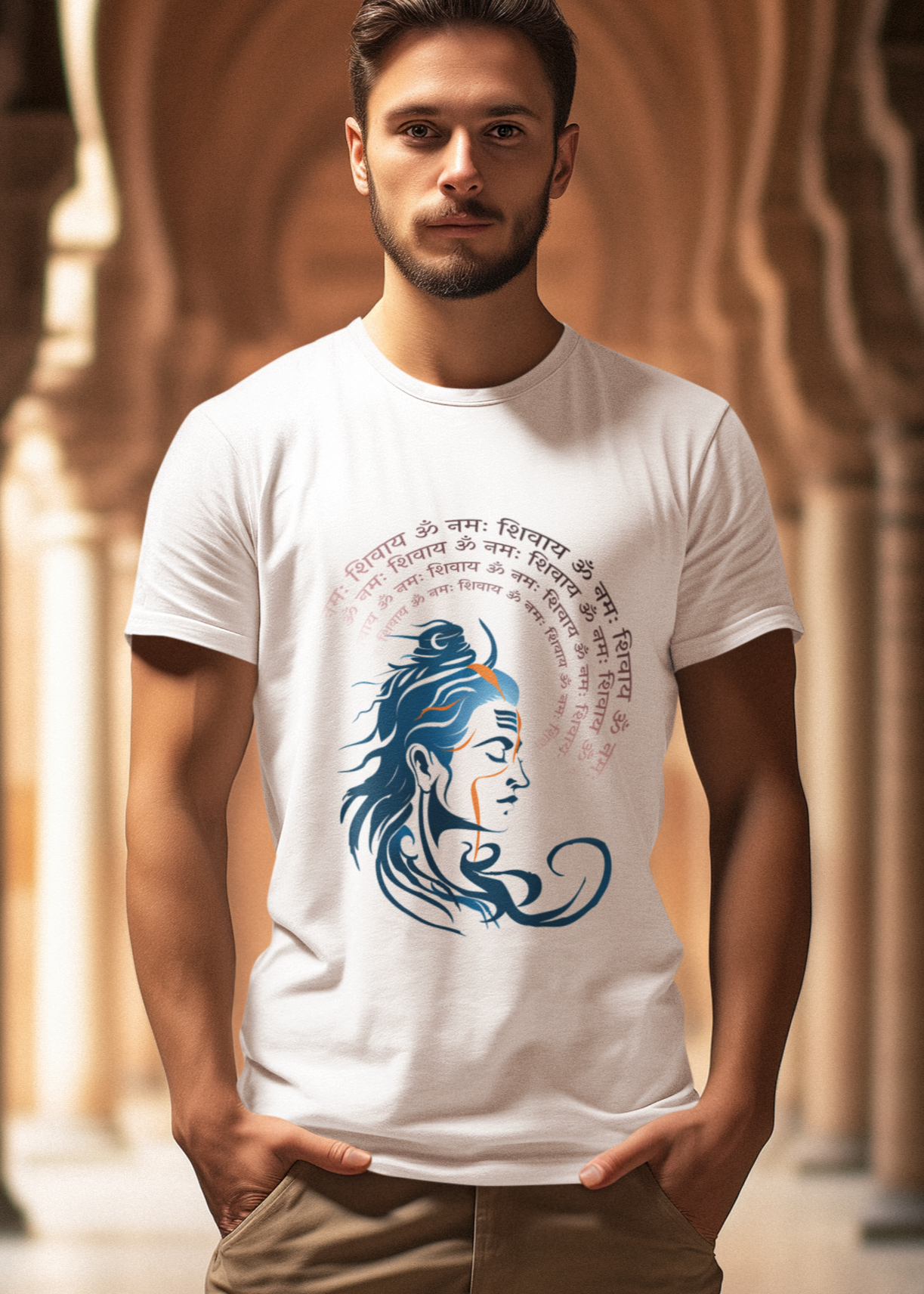 Shiva Mantra Face Men Round Neck Tshirt